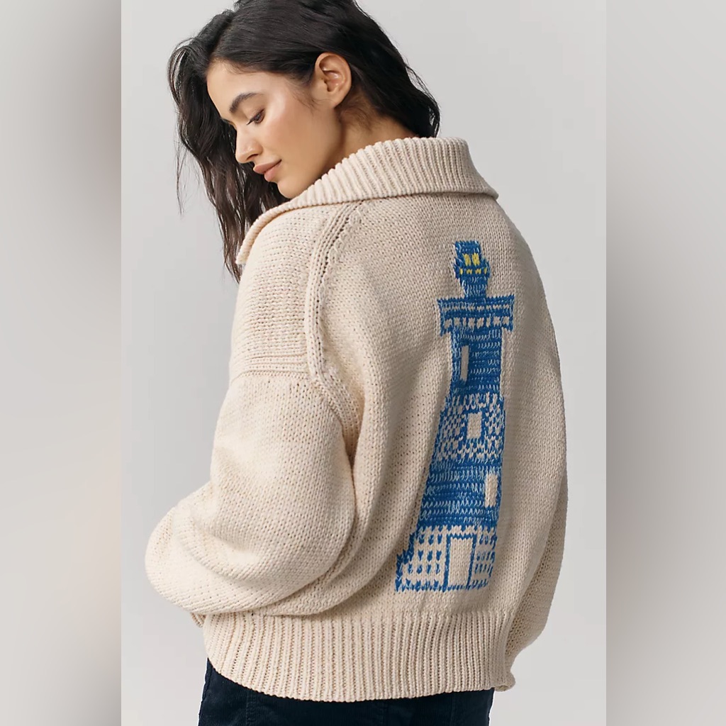 Anthropologie Maeve Collared V-Neck Lighthouse Cardigan Sweater - Nwt